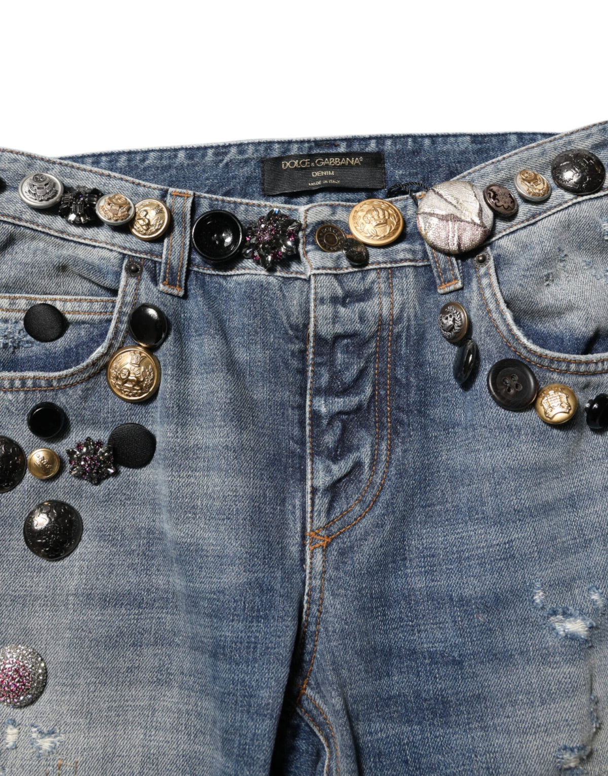 Dolce & Gabbana Blaue verzierte zerrissene Röhrenjeans