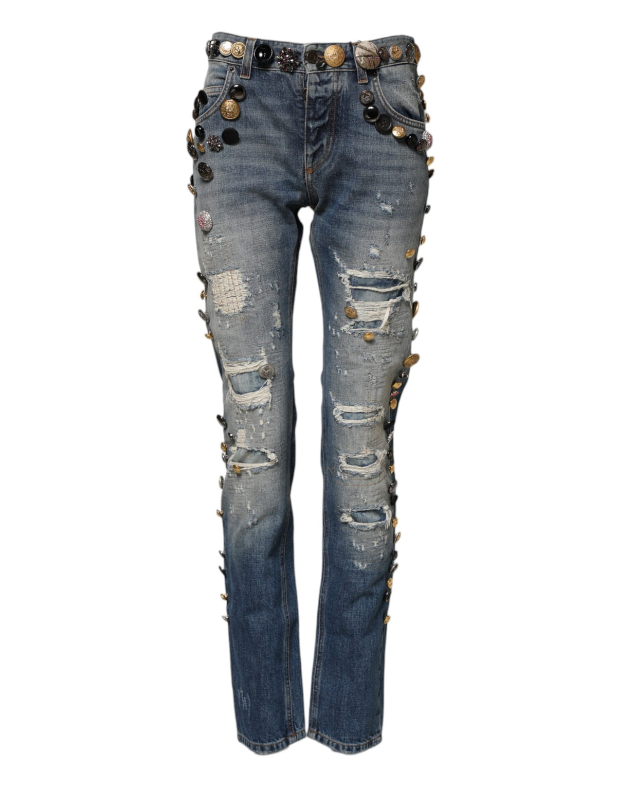 Dolce & Gabbana Blaue verzierte zerrissene Röhrenjeans