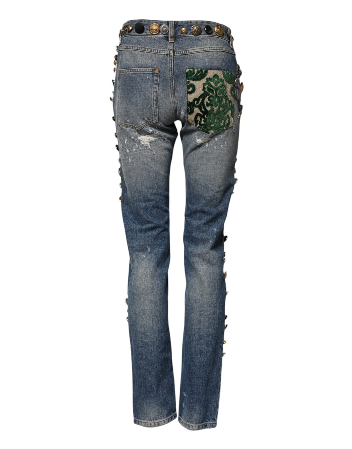 Dolce & Gabbana Blaue verzierte zerrissene Röhrenjeans