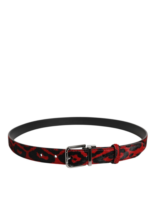 Dolce & Gabbana črn rdeč leopardji pas s srebrno kovinsko zaponko
