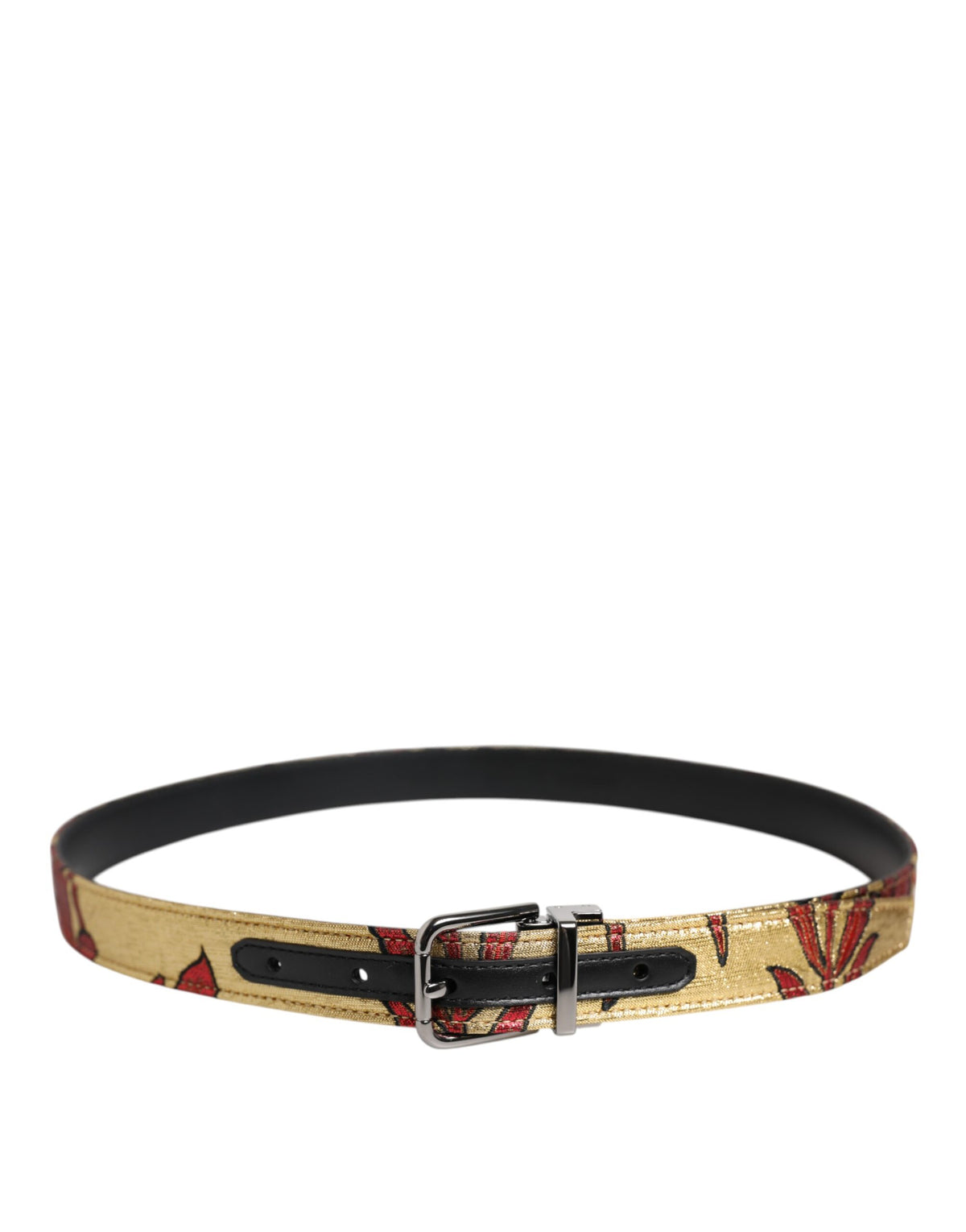 Dolce & Gabbana Gürtel mit Blumenjacquard aus Gold und silberner Metallschnalle