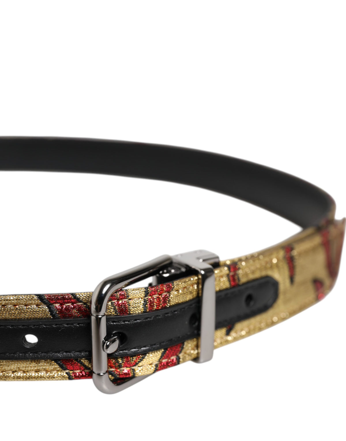 Dolce & Gabbana Gürtel mit Blumenjacquard aus Gold und silberner Metallschnalle
