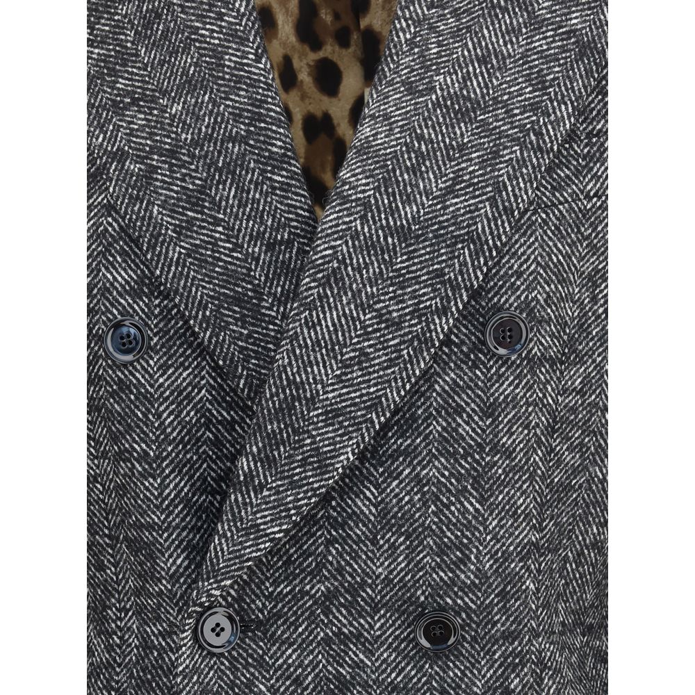 Dolce & Gabbana Gray Fleece Wool Blazer