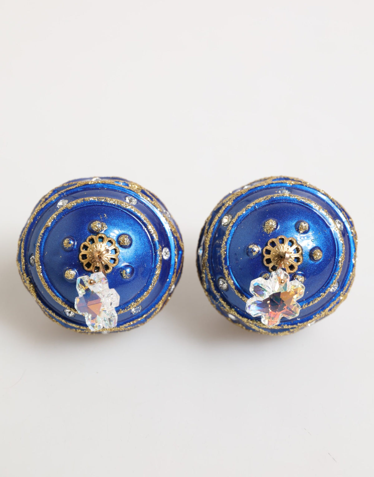 Dolce & Gabbana Vergoldetes Messing Blau Christbaumkugel Kristall Ohrclips