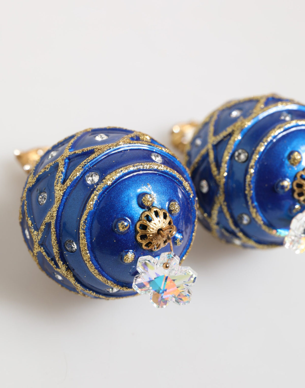 Dolce & Gabbana Vergoldetes Messing Blau Christbaumkugel Kristall Ohrclips