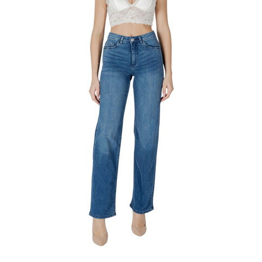ICHI Blue Cotton Relaxed Fit Jeans