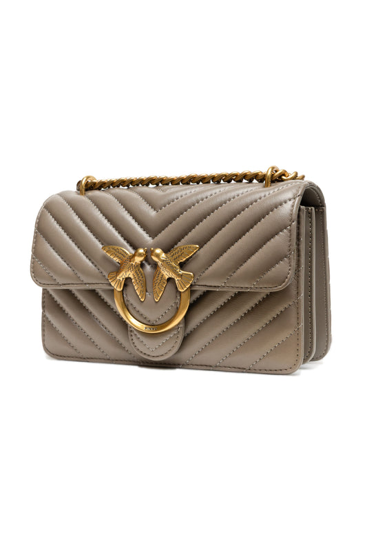 PINKO Grey Leather Love One Mini Shoulder Bag