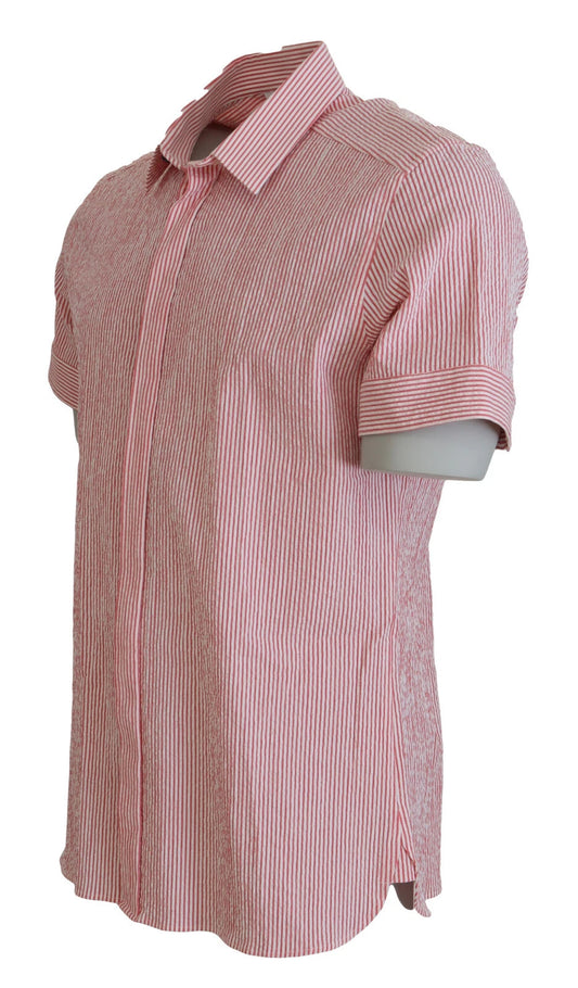 Dolce & Gabbana Red White Striped Cotton Short Sleeve Shirt